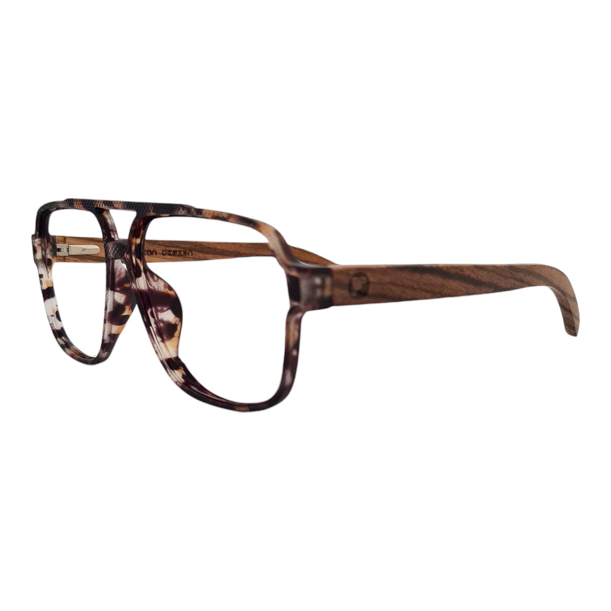 Square Bridge Tortoise Acetato Madera Optico