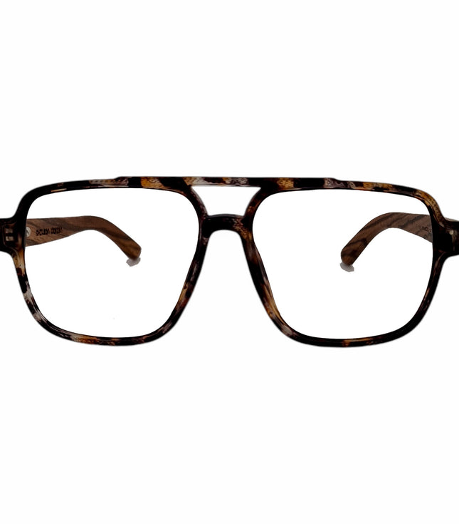 Square Bridge Tortoise Acetato Madera Optico